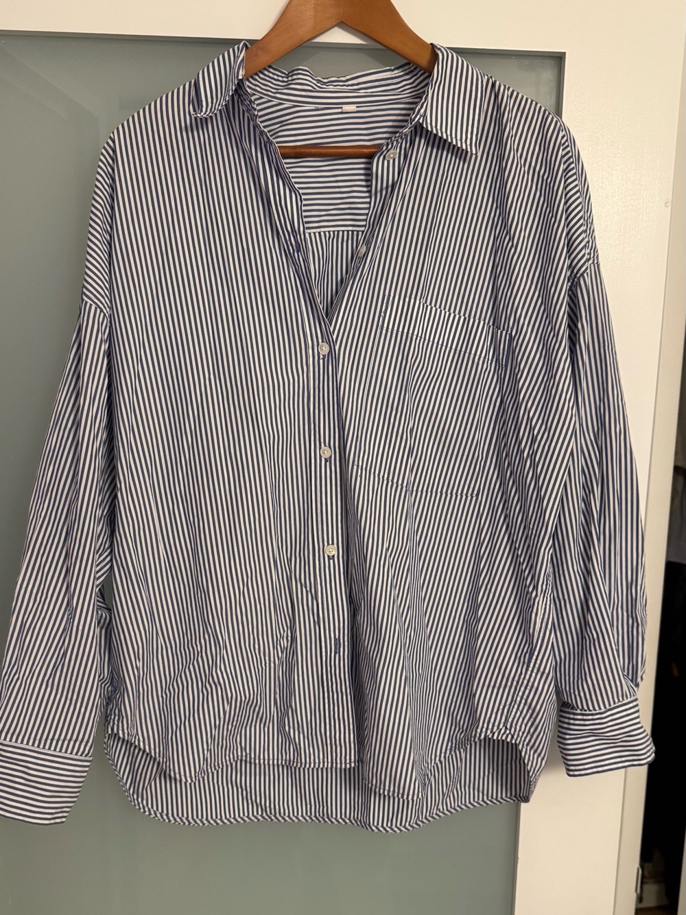 Babaton Blue & White Striped Oversized Cotton Button-Up Shirt | Women’s M